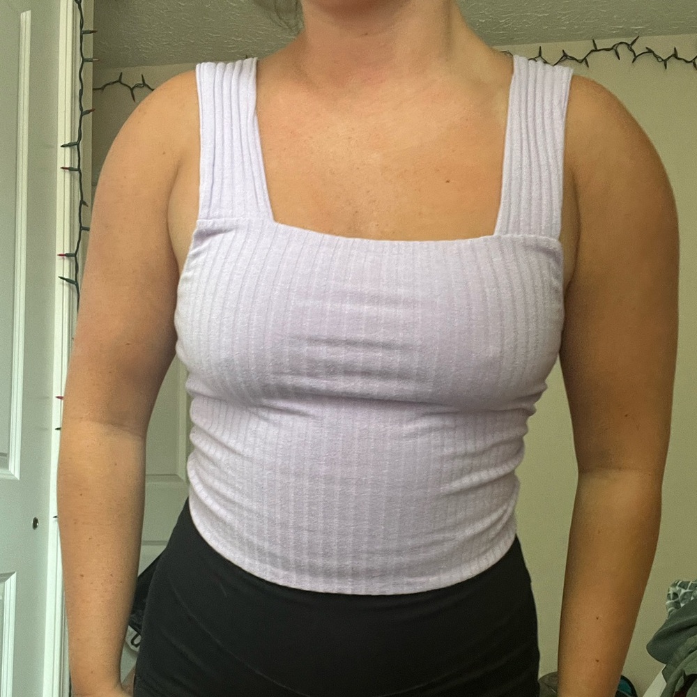 American Eagle XS Ribbed Squareneck Cropped Purple Tank